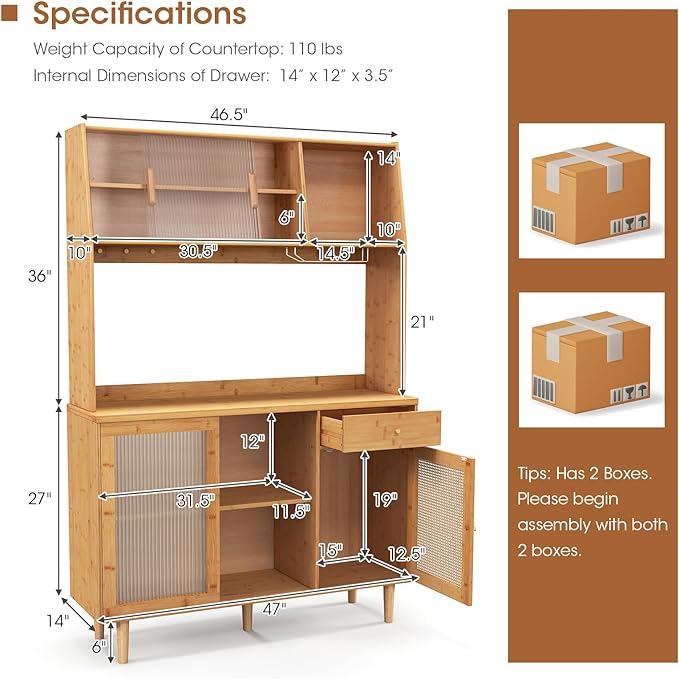 Giantex Pantry Cabinet, Microwave Countertop, Glass Holder, Freestanding Buffet