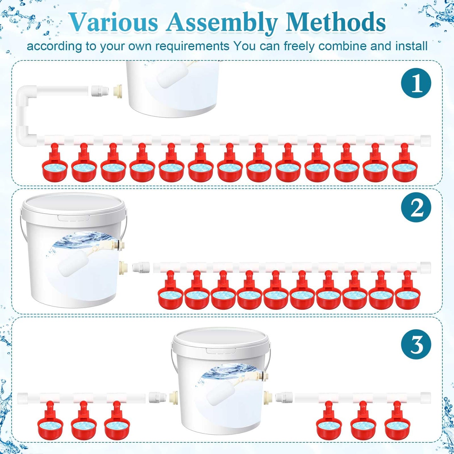 Tiangrid Complete Set Pipeline Automatic Poultry Nipple Waterer, 1/2" PVC Tee Fittings and Other Parts for Chicken, Turkey, Duck, Pigeon, Quail Feeding and Watering