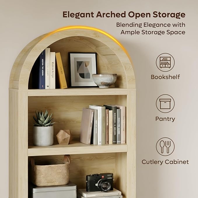 Bestier 76" Tall Arched Bookcase, 5 Tier Arched Bookshelf