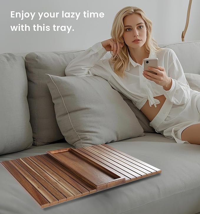 Sofa Arm Tray, Acacia Wood Folding Couch Arm Tray, Sofa Armrest Trays