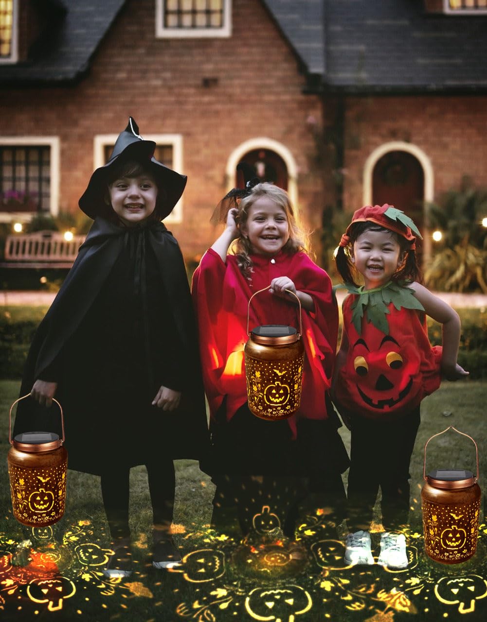 Halloween Decorations Solar Lanterns Outdoor Waterproof Pumpkin Garden Decor Gifts, Halloween Pumpkin Lantern Lights Hanging Solar Lights for Halloween Party, Yard, Patio, Backyard, Porch