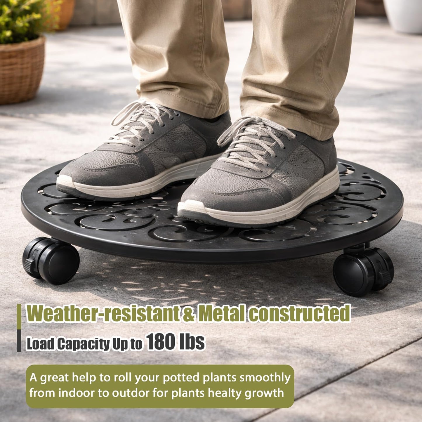 4-Pack 12 Inch Metal Plant Caddy with Wheels Large Heavy-duty Rolling Plant Stands Wheeled Planter Dolly Flower Pot Mover Rollers Rust-proof Garden Coasters Trolley for Indoor Outdoor Use