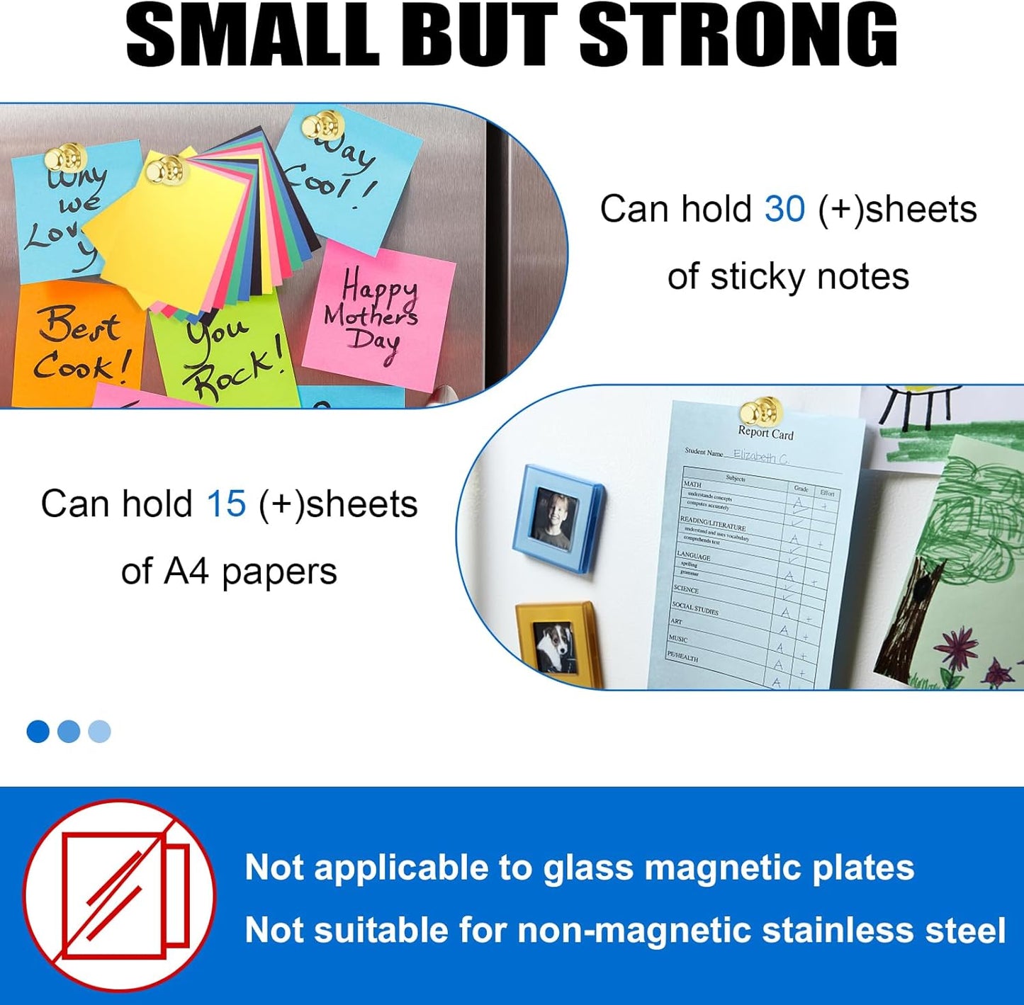 LOVIMAG 40 PCS Fridge Magnets, Gold Metal Push Pin Magnets, Strong Neodymium, Ideal for Adults, Kitchen, Office, School