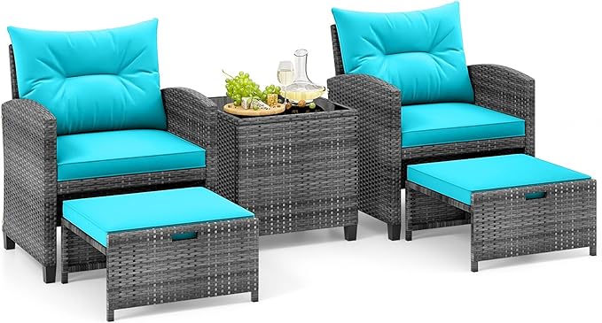 Tangkula 5 Pieces Patio Conversation Set, PE Wicker Rattan Outdoor Furniture Set