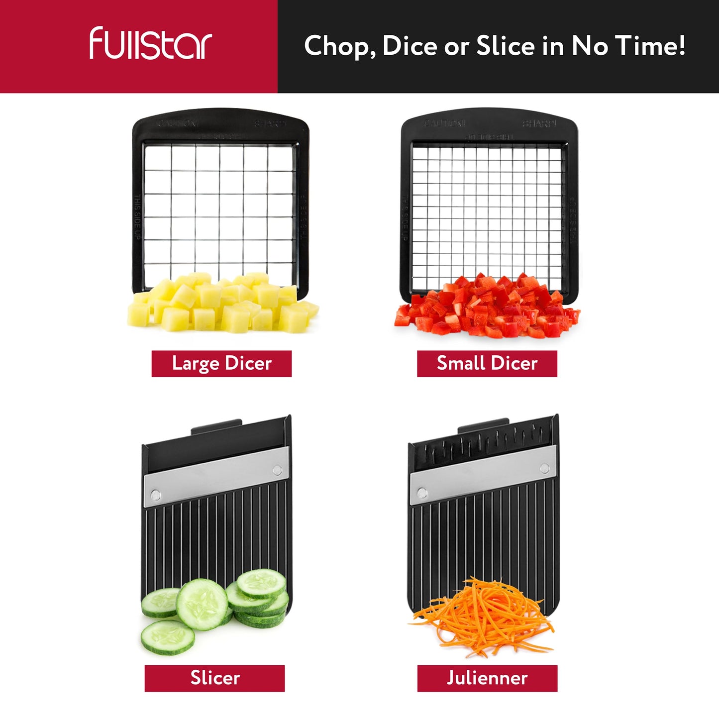 Fullstar All-in-1 Vegetable Chopper and Mandoline Slicer for Kitchen - Cheese Grater, French Fry Cutter, Cheese Slicer - Bonus Handheld Spiralizer Included (4 in 1, Black/White)