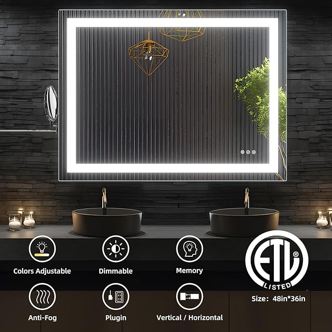 48" L x 36" W LED Bathroom Mirror
