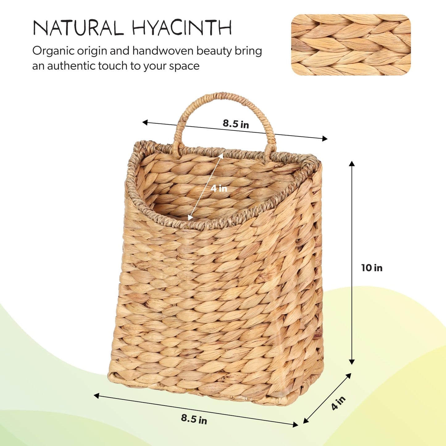 Woven Hanging Water Hyacinth Baskets, Hanging Wall Wicker Basket, Handmade Organizer Baskets, Hanging Flower Basket for Shelves, Walls, Doors, Balconies, Front of House, Garden, Farmhouse, Home.