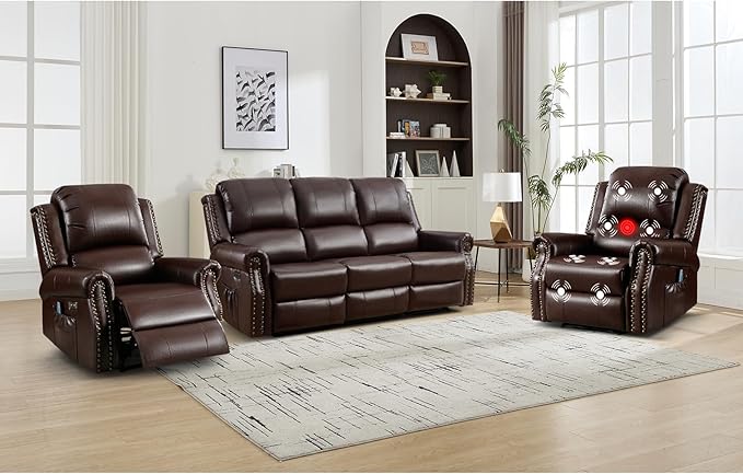 EBELLO Faux Leather Power Living Room Furniture Set, Included 2 Reclining 1