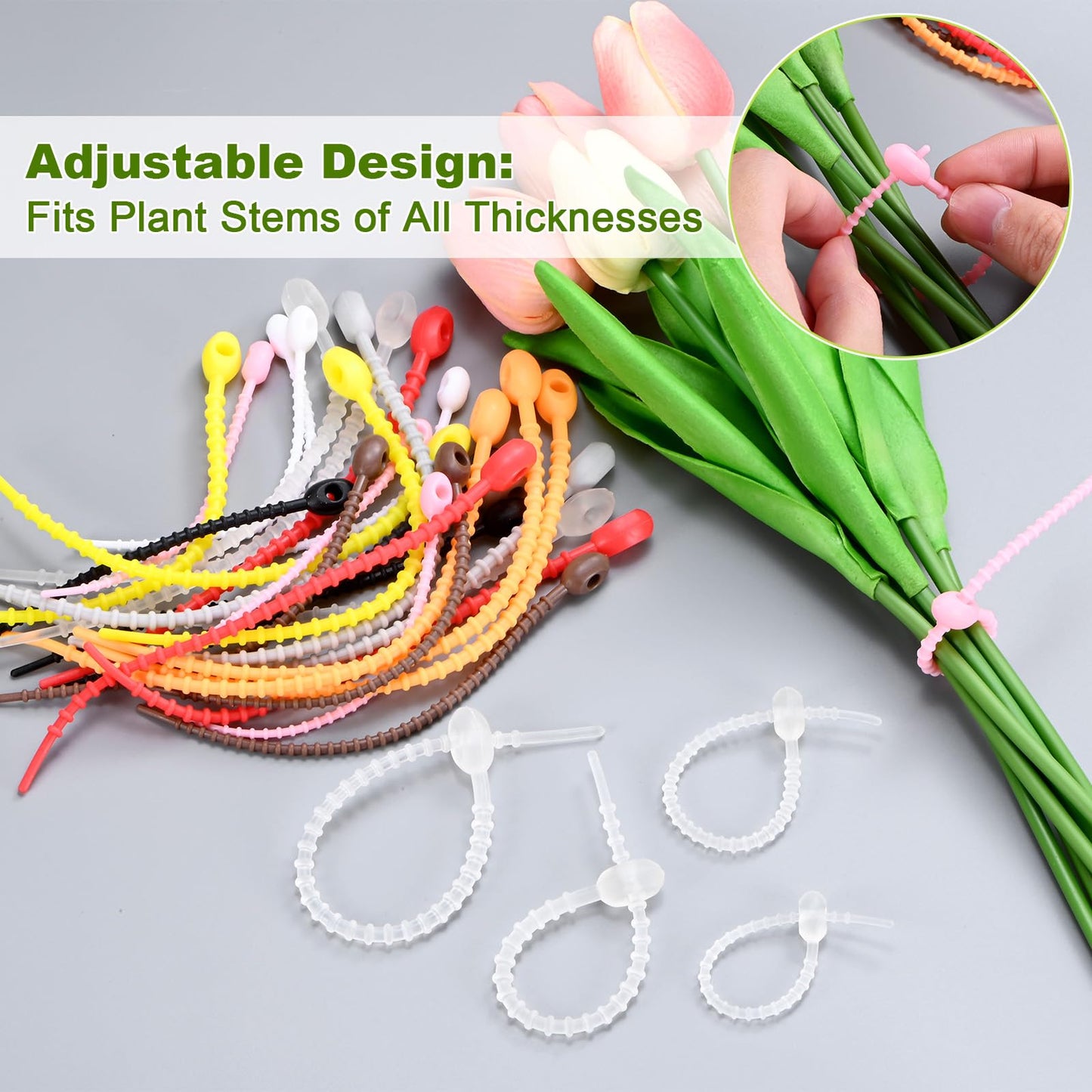 M METERXITY 48-Pack Adjustable Plant Ties, 4.7/5.9/6.7/8.2 Inch Silicone Flexible Multi-Function Garden Twist Tie for Crafts/Gift Wrapping/Gardening Plants, Reusable Support Twine [Orange]