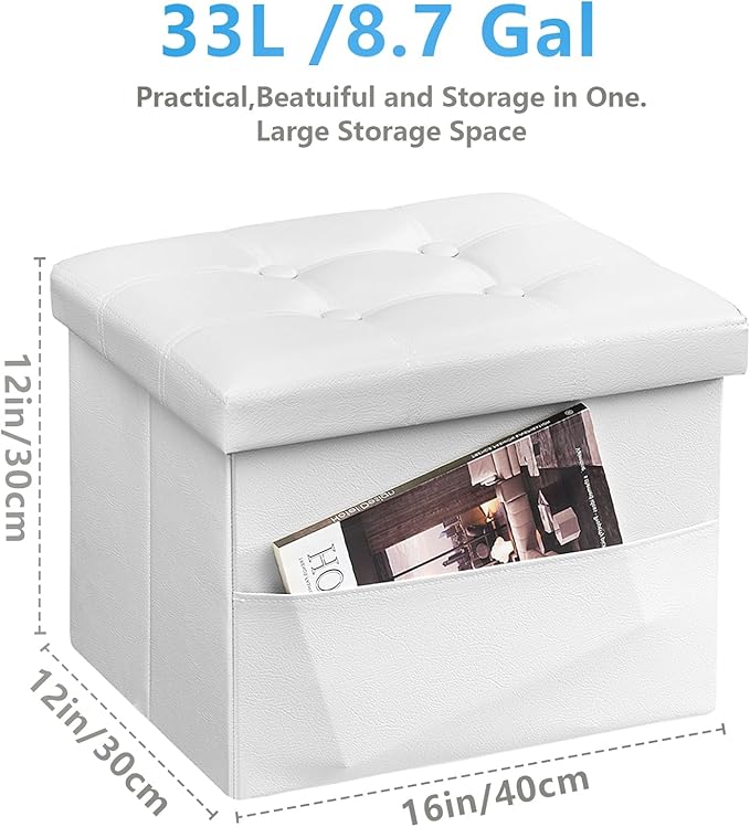 AmasSmile White Storage Ottoman Folding Foot Rest Stool