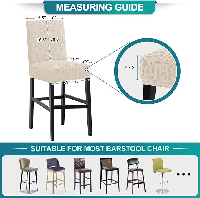 Turquoize 100% Waterproof Bar Stool Cover Stretch Washable Barstool Seat Covers