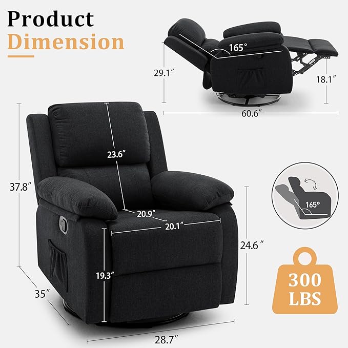 Korser Recliner Chair, 360 Swivel Rocker Chair