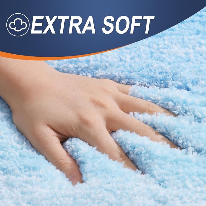 OLANLY Bathroom Rugs Mat 36x24, Extra Soft Absorbent Microfiber Bath Rugs, Rubber Backing, Quick Dry, Machine Washable Bath Mats for Bathroom Floor, Tub and Shower, Home Decor Accessories, Sky Blue
