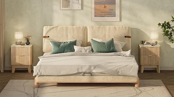 Fluted Nightstand Set of 2, Modern End Table