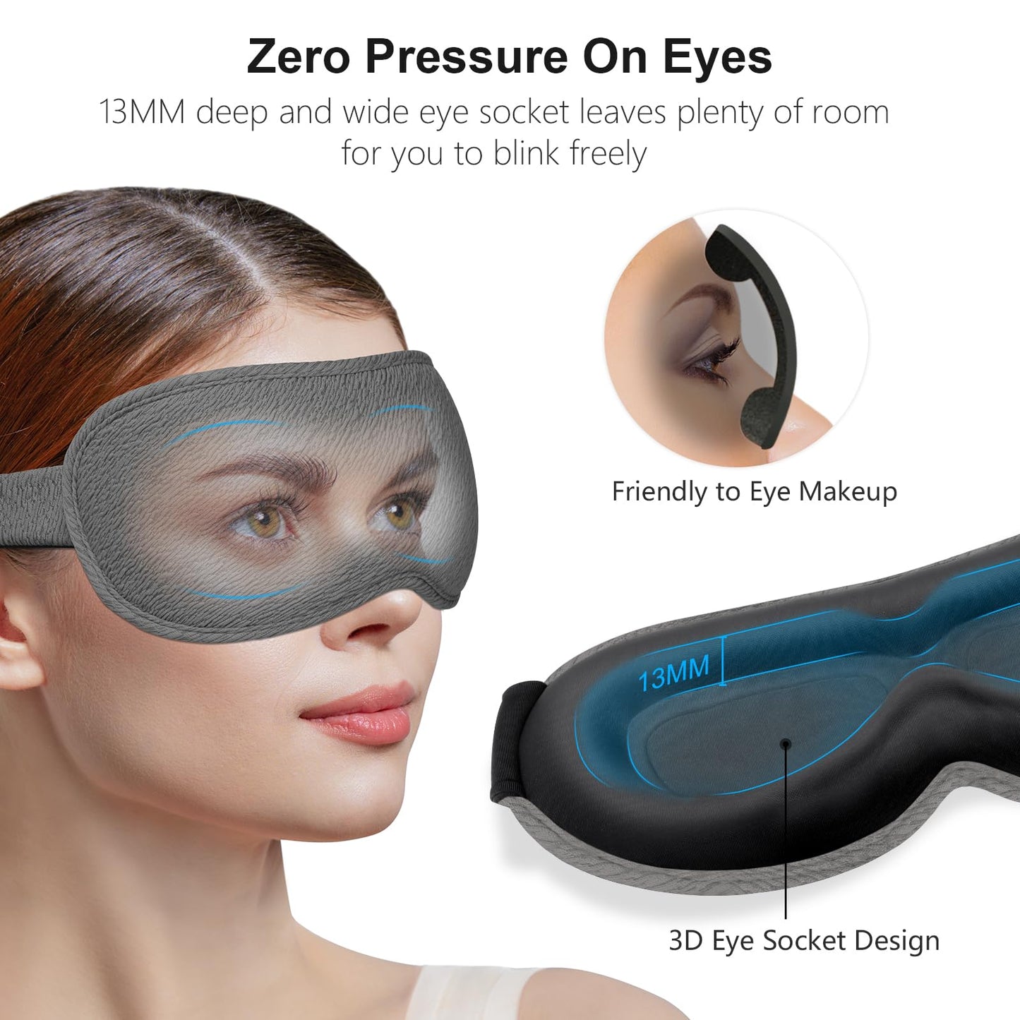 Gritin 100% Blackout Sleep Eye Mask for Women Men, Zero Pressure Sleeping Mask - Ergonomic Design 3D Cutout Eye Movement and Eyelash Friendly Night Blindfold, Ultra Soft Comfortable for Sleeping
