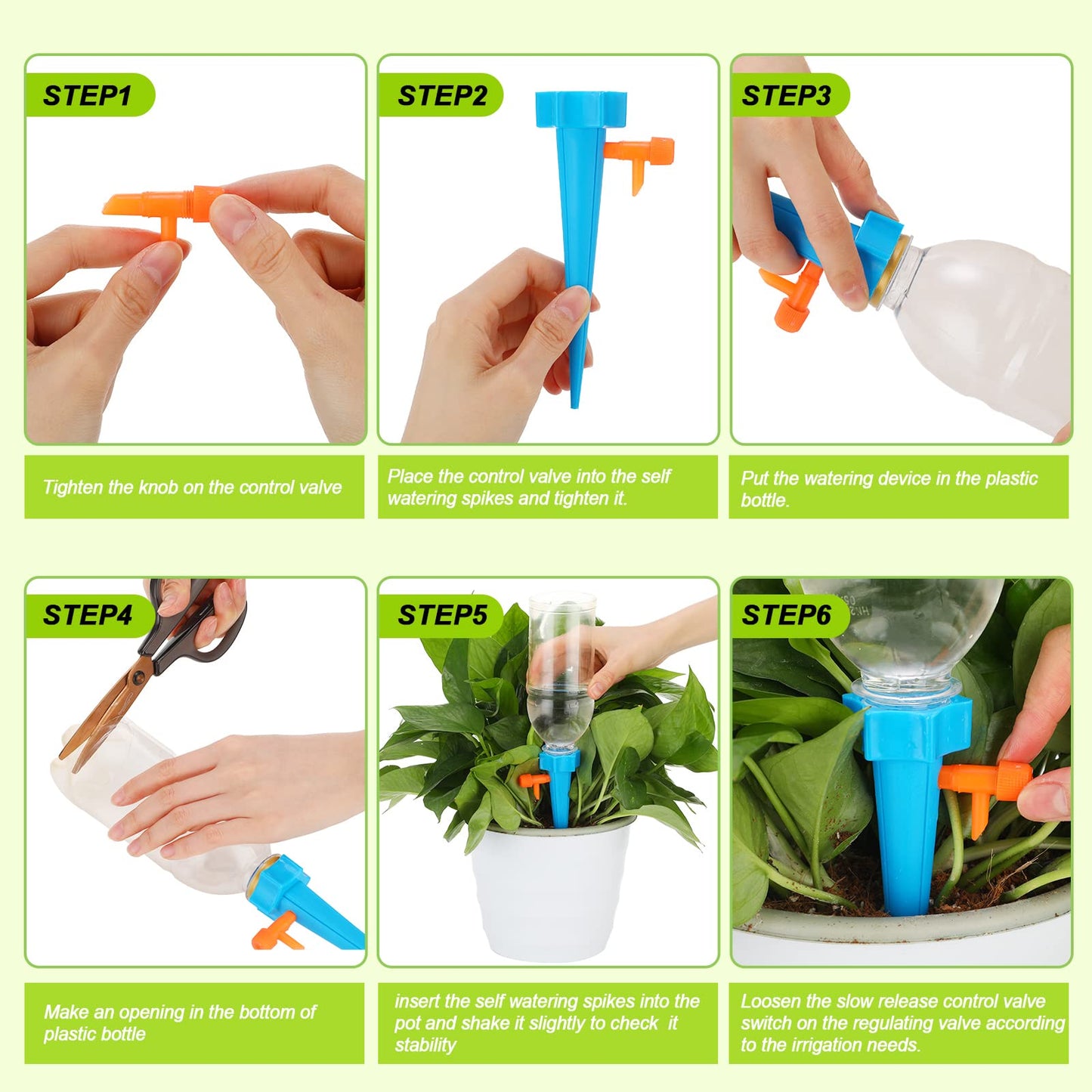 100 Pcs Self Watering Spikes Adjustable Plant Watering Spikes Automatic Plant Waterer Auto Drippers Irrigation Devices with Slow Release Control Valve Switch for Indoor Outdoor Garden Houseplant