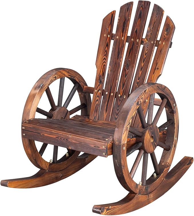 Outvita Adirondack Rocking Chair, Wood Wagon Rocker, Outdoor Wooden Carbonized
