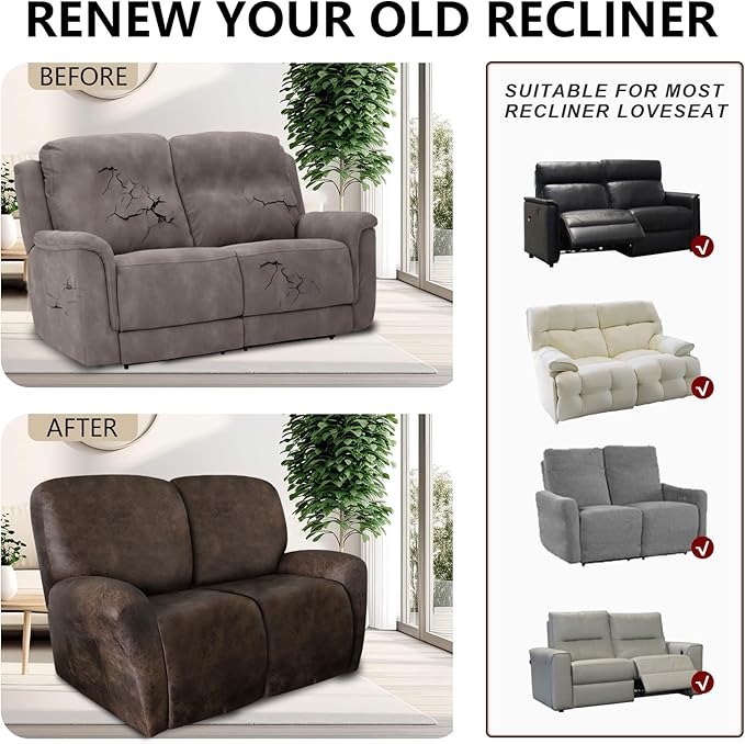 ANARACHON Leather Look Loveseat Recliner Covers Stay in Place 6-Piece Recliner