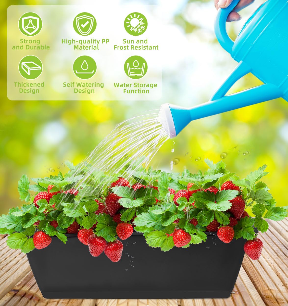 LOCONHA Window Box Planter, Plastic Vegetable Flower Planters Boxes 17 Inches Rectangular Flower Pots with Saucers for Indoor Outdoor Garden, Patio, Home Decor (7, Dark Grey)