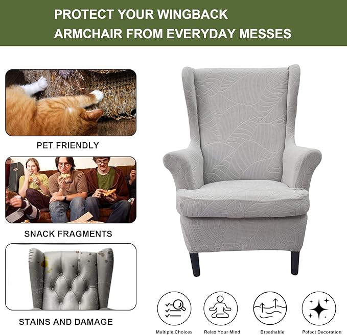 HAOYONG Waterproof Wing Chair Slipcovers Stretch Wingback Chair Covers 3 Pieces