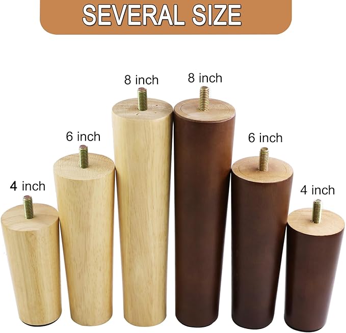 Yaliuliu Brown 8 Inches Furniture Legs Round Solid Wood Sofa Legs Replacement