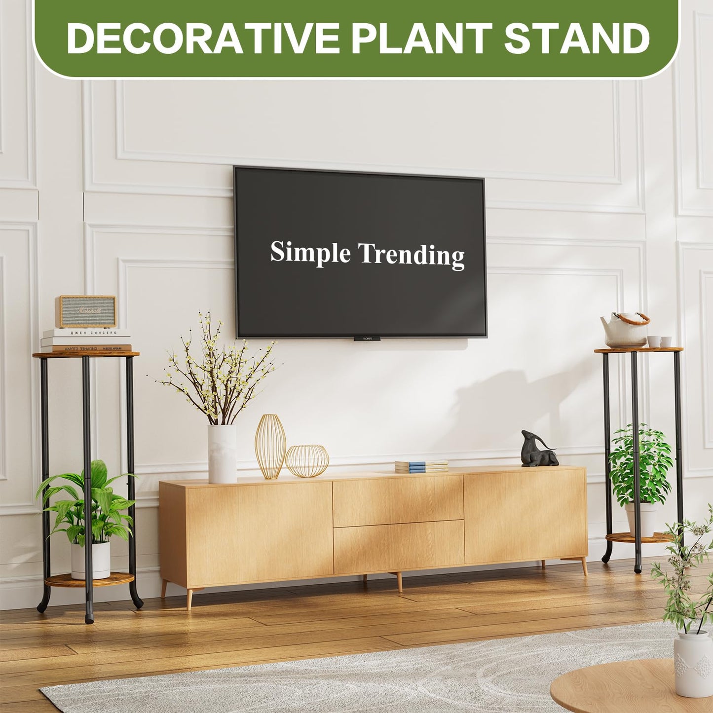Simple Trending Plant Stand Indoor Outdoor, 29.4” Tall Flower Storage Plant Shelf Set of 2, Round Corner Display Rack for Balcony Garden Patio Living Room