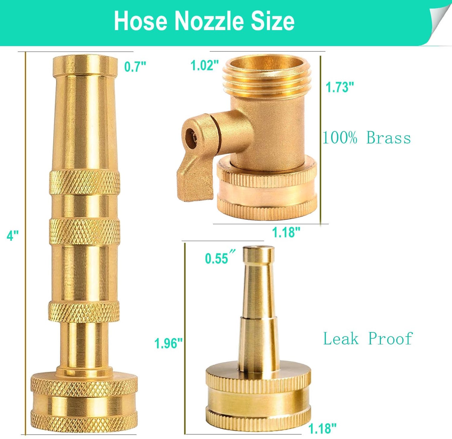 Solid Brass Heavy Duty Adjustable Twist Hose Nozzle,CM CUMIZON Jet Sweeper Nozzle, High Pressure Hose Nozzle with On-Off Valve, Leak-Free Operation 3/4" GHT Connector 3 Pack