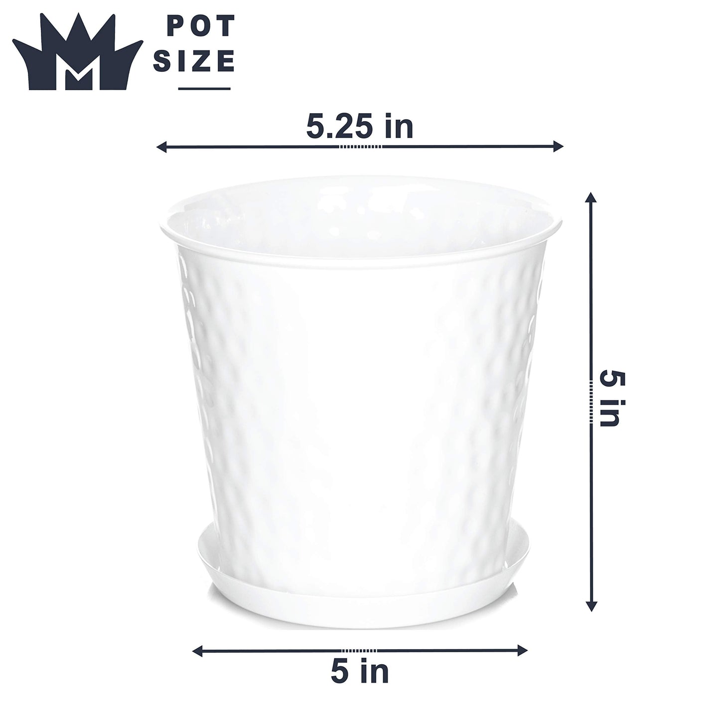 Monarch Abode 20010 Indoor Plants (Set of 3) Hand Hammered Flower Succulent Pots Planter with Drainage Hole, Classic White
