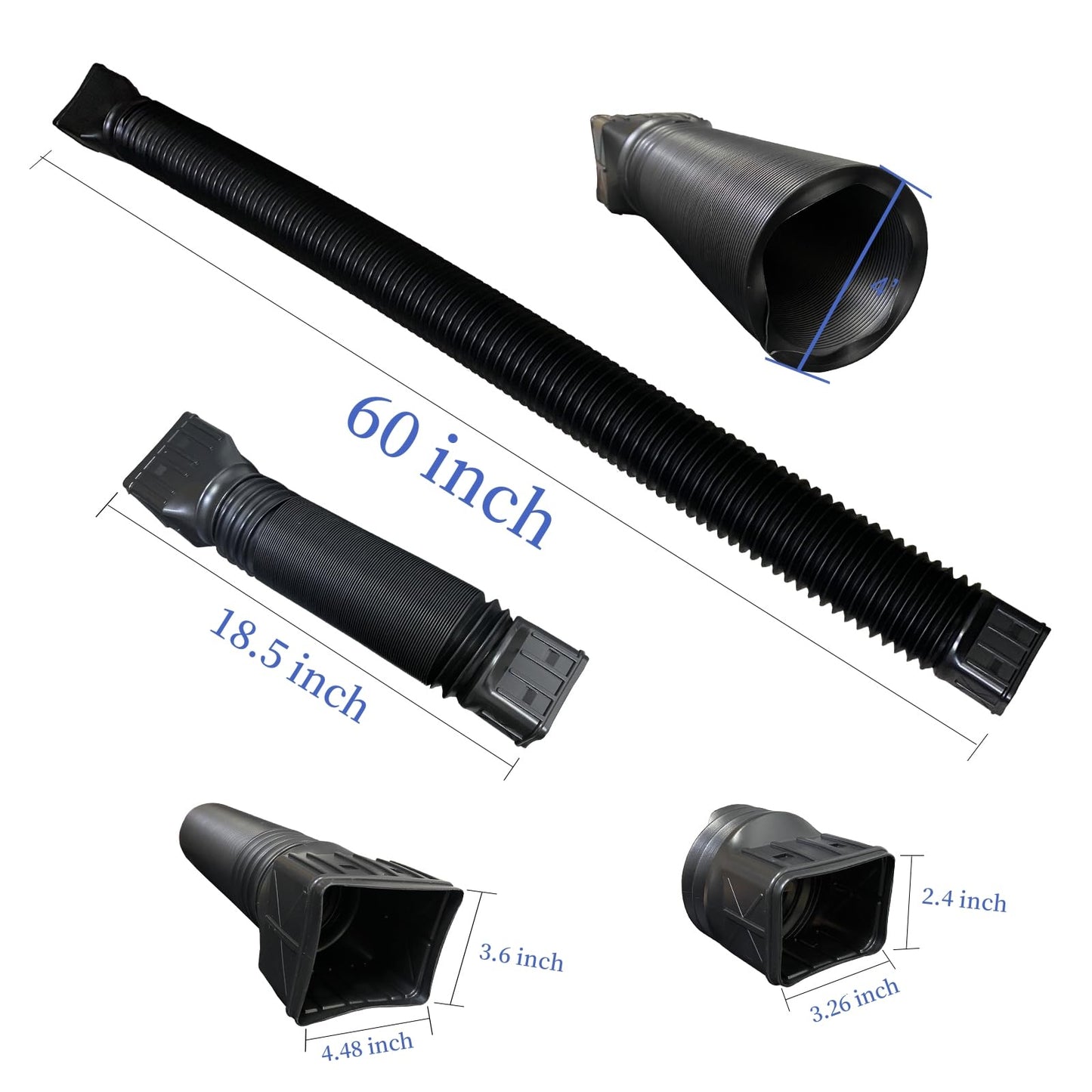 3 pack Flexible Rain Gutter Downspout Extensions,Drain Downspout Extender,Gutter Extension Flexible,Down Spout Drain Extension Pipes,Extendable from 21 to 60 Inches (3pcs black)