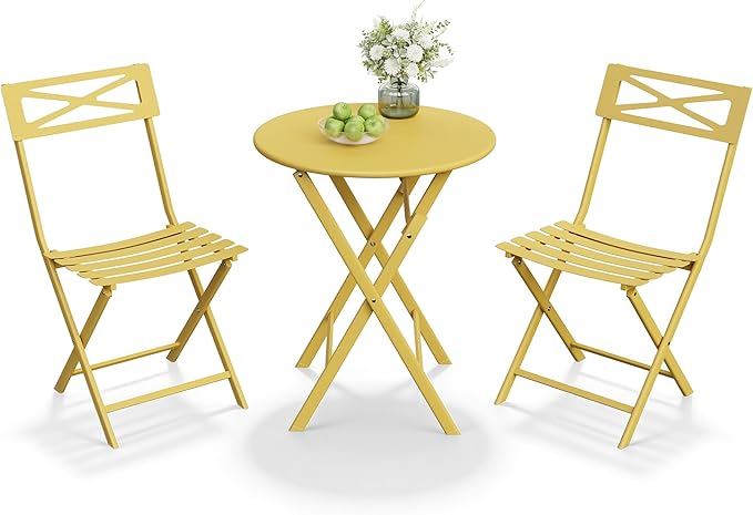 GarveeTech 3-Piece Folding Bistro Set, Heavy Duty Outdoor Patio Furniture
