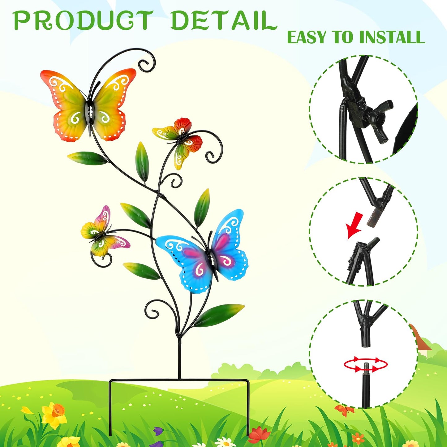 Menkxi 4 Pcs Butterfly Metal Garden Stakes Hummingbird Sunflower Dragonfly Flowers Garden Stake Decor Metal Wall Decor Trellis for Climbing Plants Outdoor Spring Art Housewarming Gift, 4 Styles