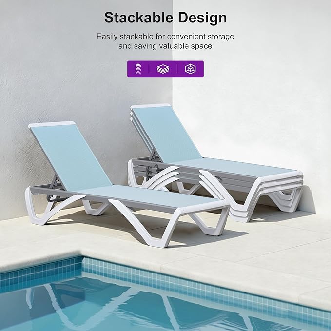 PURPLE LEAF Patio Chaise Lounge Chair Outside Aluminum Plastic Stackable