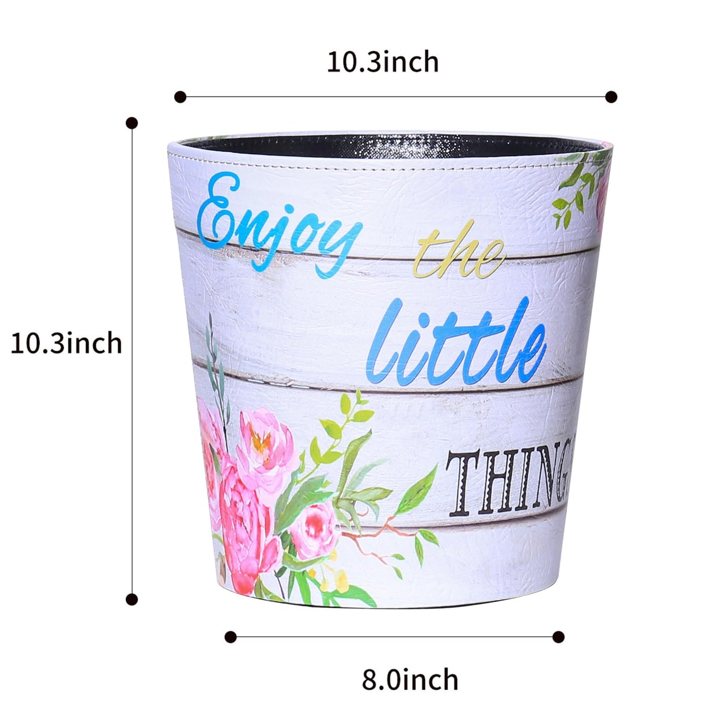 PU Leather Small Trash Can Wastebasket, Round Garbage Container Basket for Bathrooms, Laundry Room, Kitchens, Offices, Kids Rooms, Bedrooms,Dorms,Home Decorative Art Bin, 2.9 Gallon (Little Joy)