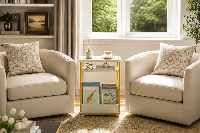 Narrow Side Table, 3-Tier Slim End Table