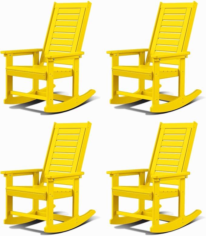 GREENVINES Outdoor Rocking Chairs | Set of 4 | Porch Rocker | HDPE Plastic |