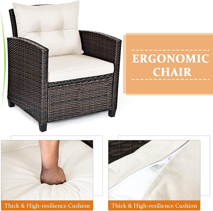 HAPPYGRILL 3 Pieces Patio Conversation Set, Outdoor Furniture Set PE Rattan