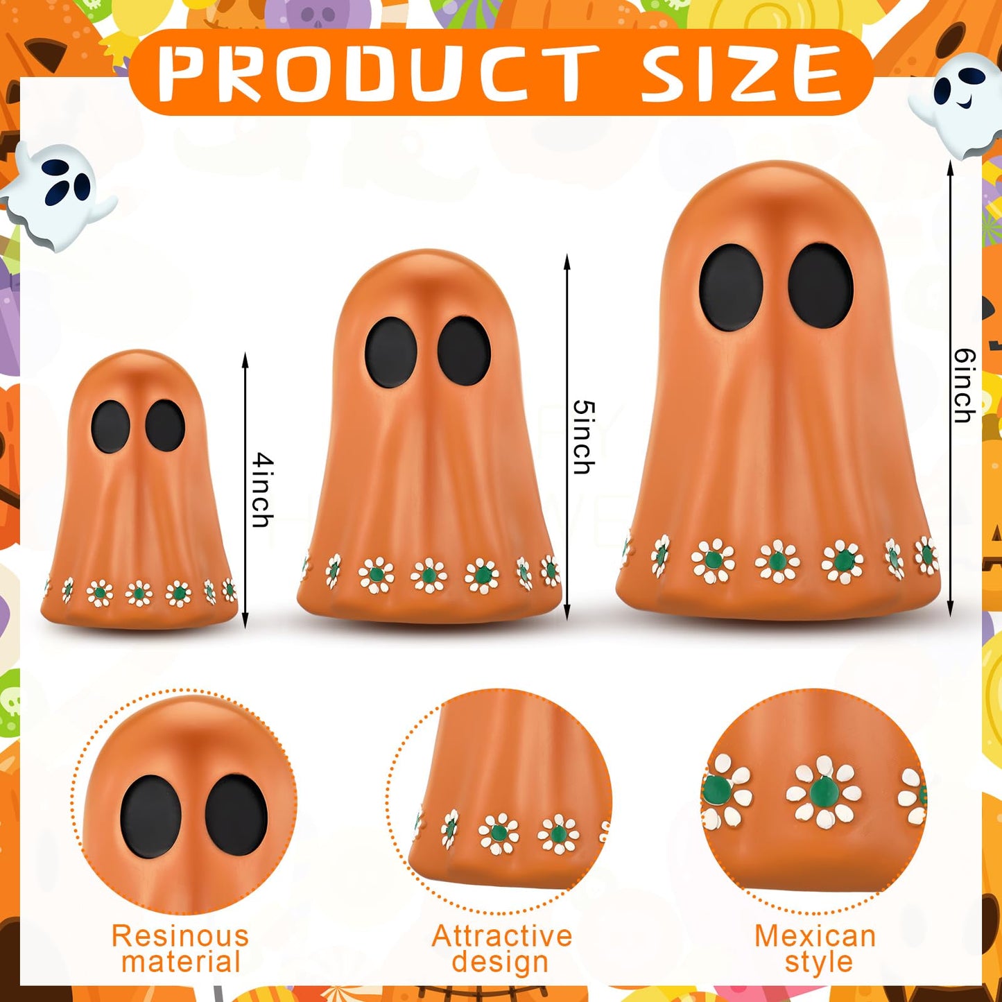 Tellingyou 3 Pcs Day of The Dead Resin Mexican Ghost Figurines Dia De Los Muertos Ghost Statue Terracotta Floral Tiered Tray Decor Table Centerpiece Halloween Home Desk Shelf Mantel Decoration Gifts