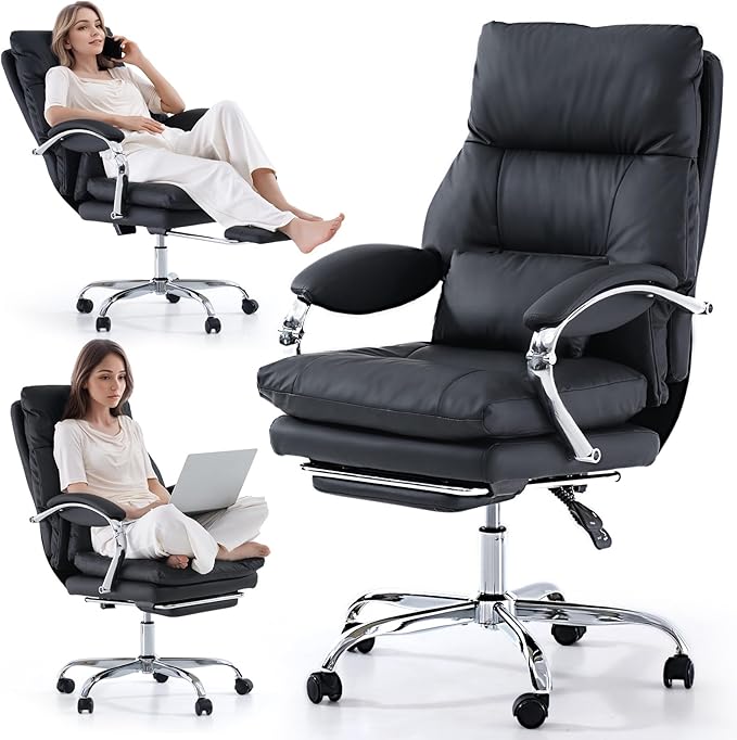 LEAGOO Office Chair with Foot Rest, Swivel Computer Desk Chair PU Leather