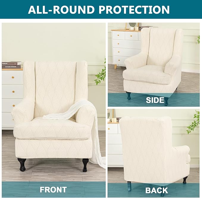 KRFOONN Stretch Wing Chair Slipcovers Jacquard 2 Piece Wingback Chair Covers