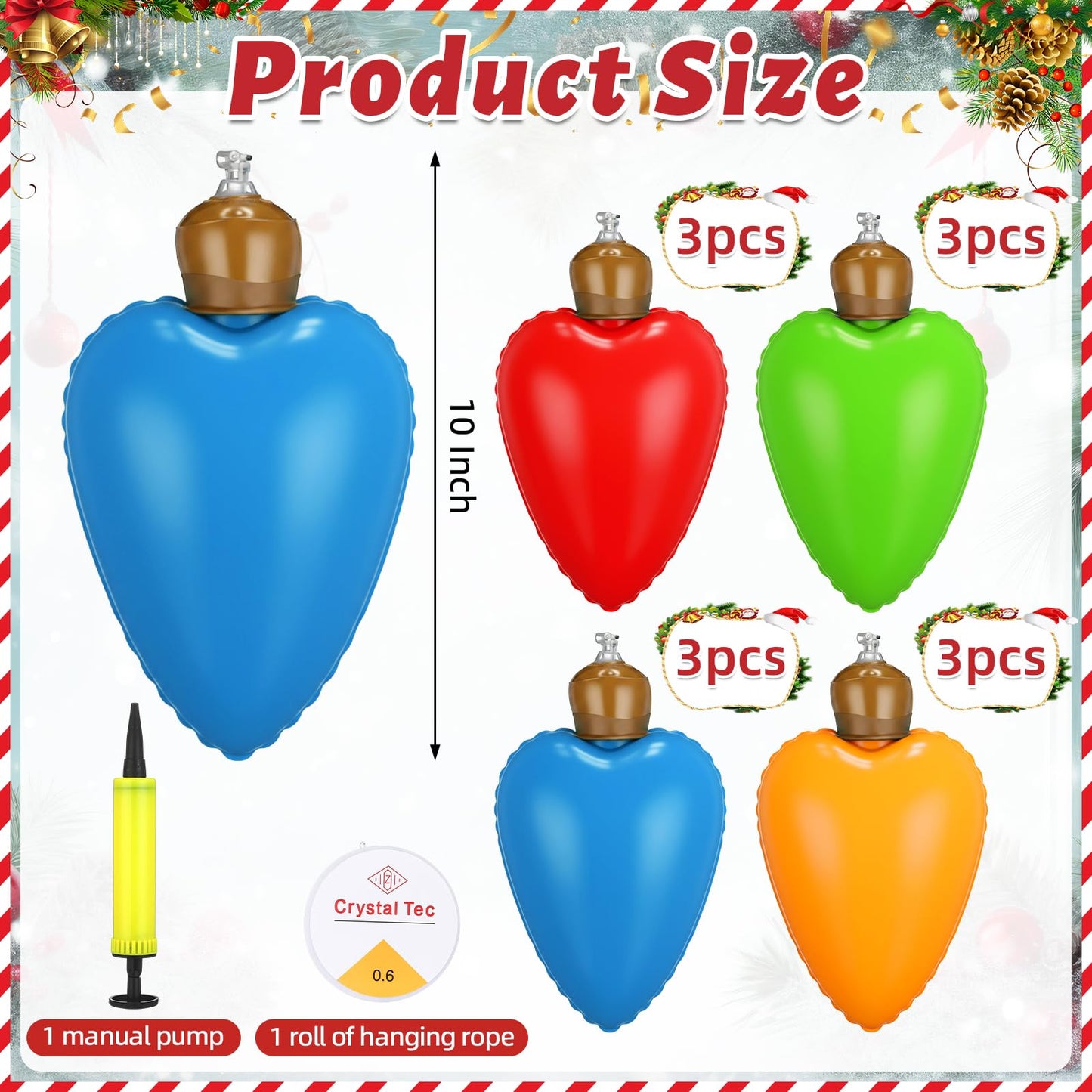 Vertintong 12 Pcs 10 Inch Inflatable Christmas Light Bulbs Ornaments Inflatable Christmas Ball Decorations Xmas Large Blow up Light Bulb Outdoor Indoor for Yard Lawn Tree Hanging Porch Garden Home