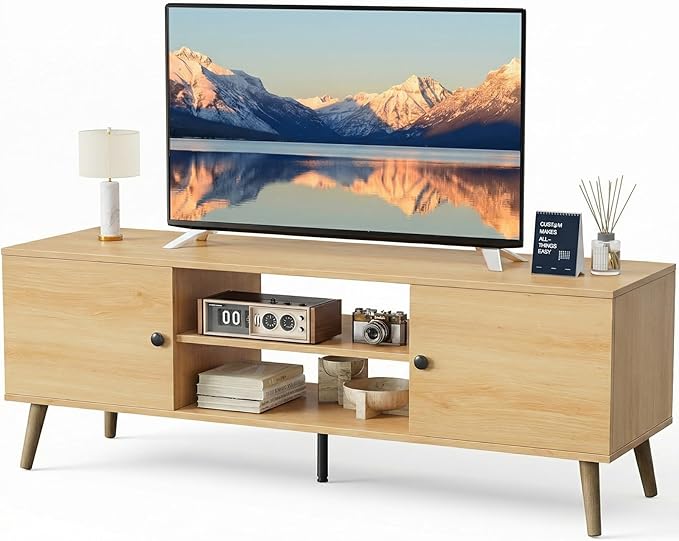 Sweetcrispy TV Stand for 55 60 inch TV, Modern Mid Century Entertainment Center