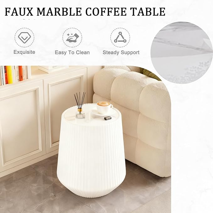 Modern Marble Nesting Coffee Table Set of 2, 26.77" Cup Shaped Coffee and End