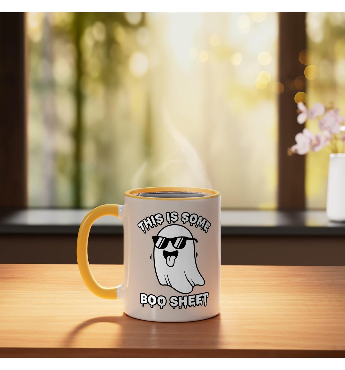 Halloween This Is Some Boo Sheet Retro Funny For Men Ceramic Mug, Yellow/White