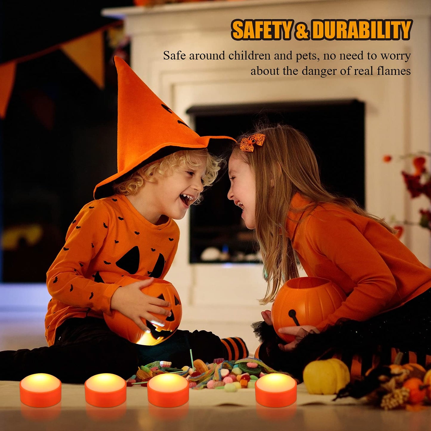 Riakrum 6 Pieces Halloween Remote Timer LED Lights with Remote Summer Halloween LED Pumpkin Lights Battery Operated Lantern Bright Flameless Candle(Orange)