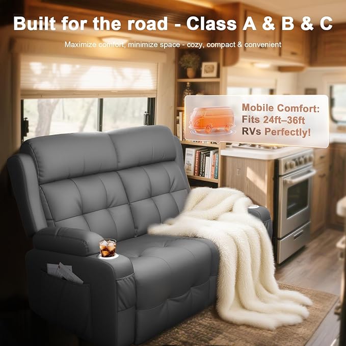 Reclining Loveseat, 55.1" RV PU Leather Wall Hugger Recliner Love Seats Sofa