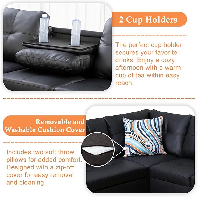 Wakefit Sectional Sofa Couch, Modern 4-Seaters Living Room Furniture Sets