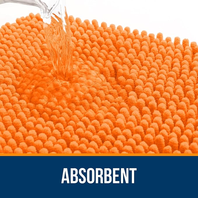 OLANLY Bathroom Runner Rugs 47x20, Extra Soft Absorbent Chenille Bath Rugs, Rubber Backing Quick Dry, Machine Washable Long Bath Mats for Bathroom Floor, Tub and Shower, Home Decor Accessories, Orange
