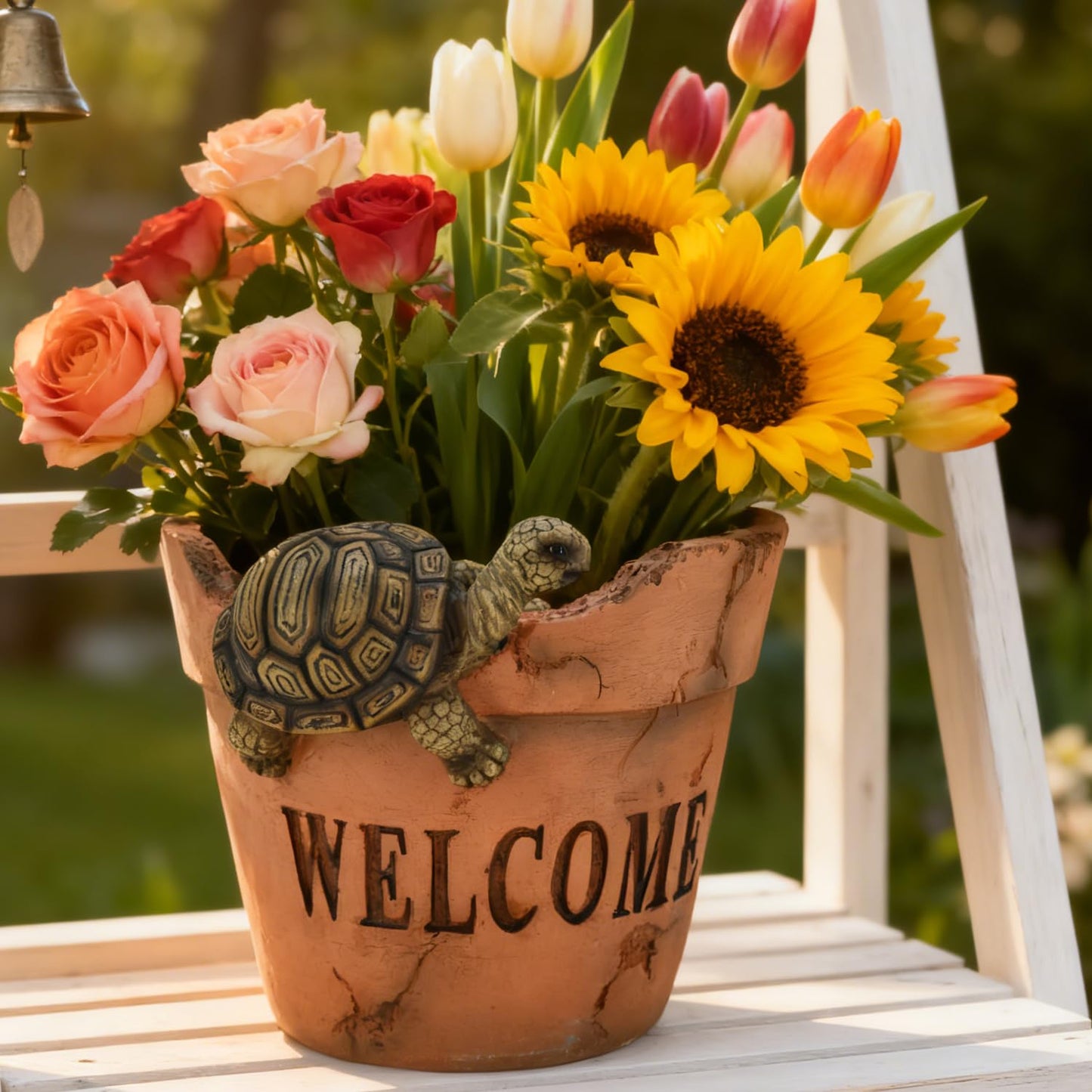 Juliahestia Rustic Turtle Welcome Wall Planter Pot Resin Clay Look Cute Planters for Indoor Outdoor Dry & Artificial Flowers Planters for Porch Garden Pots Gift for Garden Lovers
