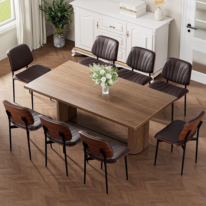 REONEY Dining Chairs Set of 8, Mid-Century Modern Upholstered PU Leather Chairs