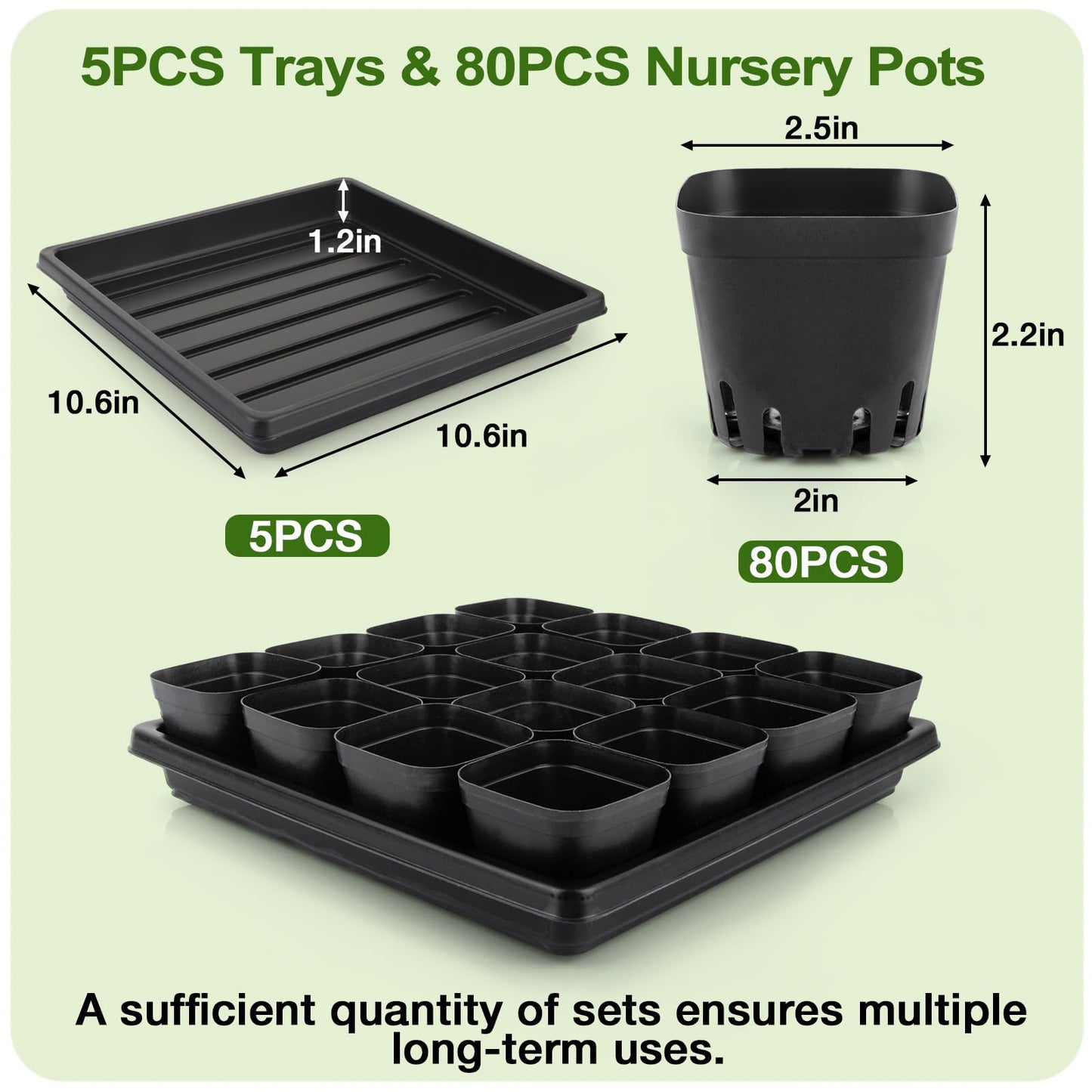 Mlhezy 80Pcs 2.5inch Square Nursery Pots with 5Pcs Seed Starting Trays, Seed Starter Tray Kit, Seeds Starting Germination, Seeding Pots with Drain Holes, Small Plant Nursery Propagation